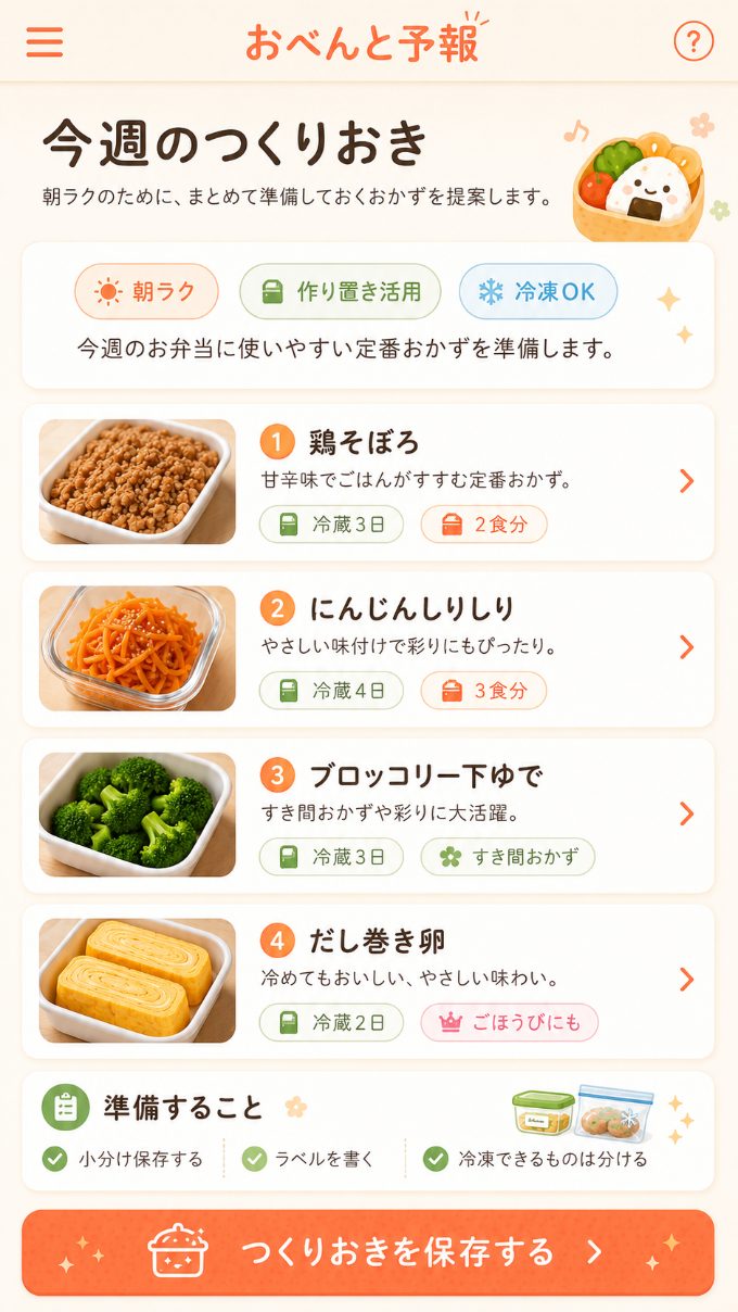 今週のつくりおき画面